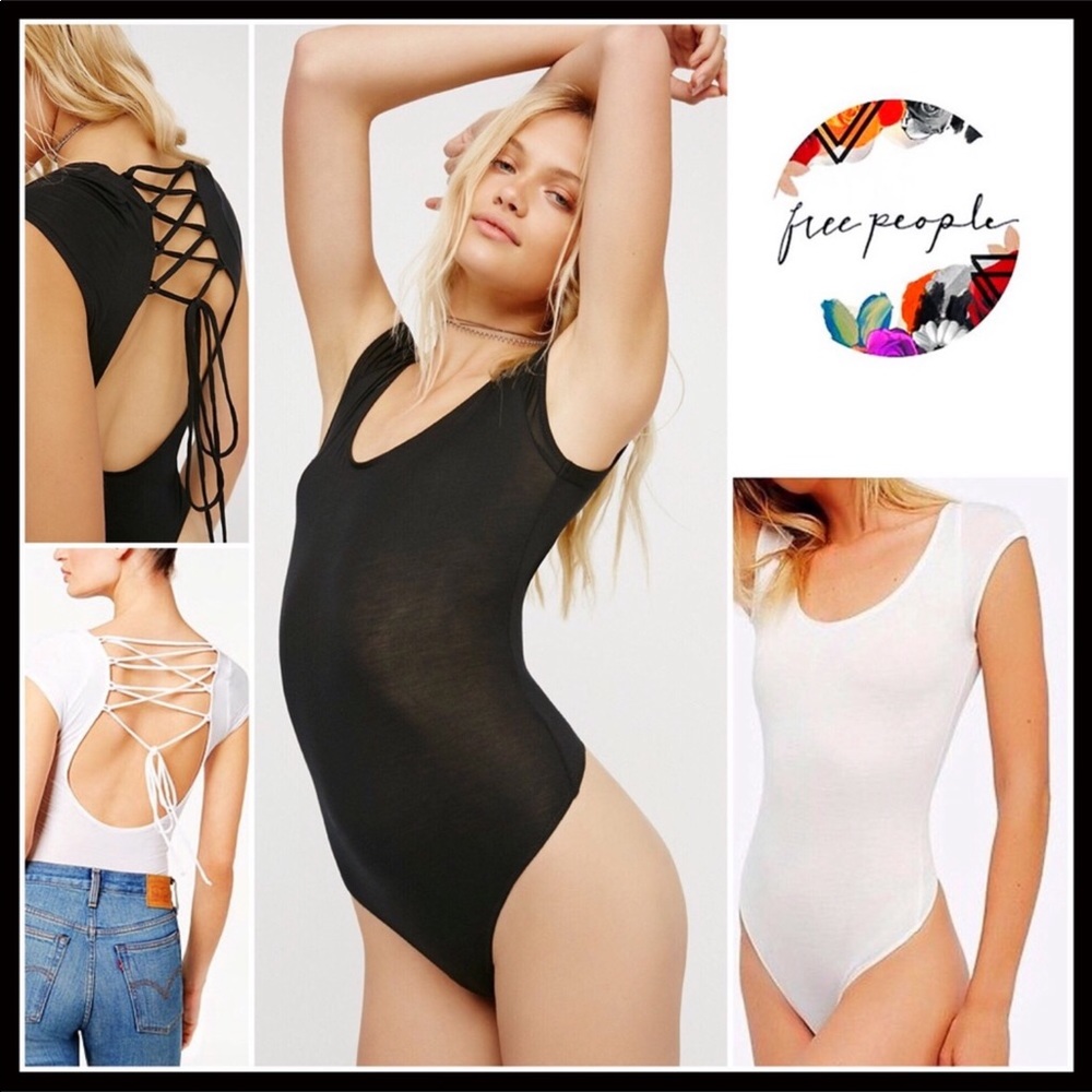 FREE PEOPLE WHITE LACEUP BACK CUTOUT BODYSUIT A3C - Picture 1 of 8
